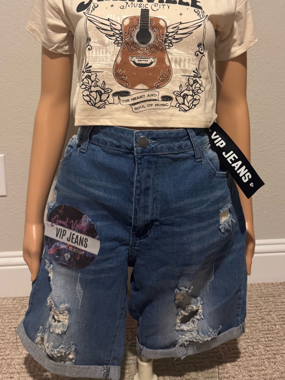 VIP Sculpting Distressed Long Jean Shorts